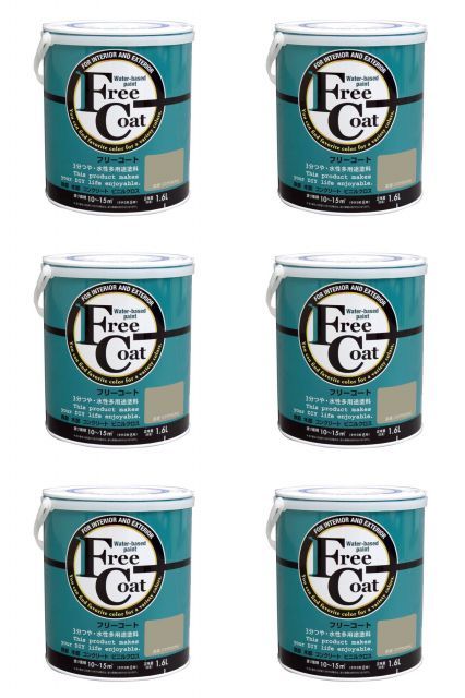 アトムハウスペイント 水性フリーコート 1.6 L 深川鼠 6缶セット