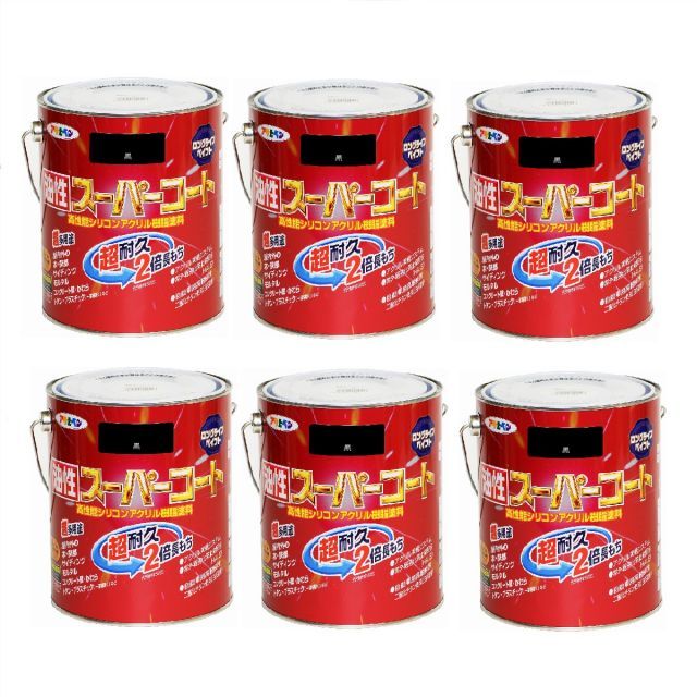 アサヒペン 油性スーパーコート １．６Ｌ 黒 6缶セット