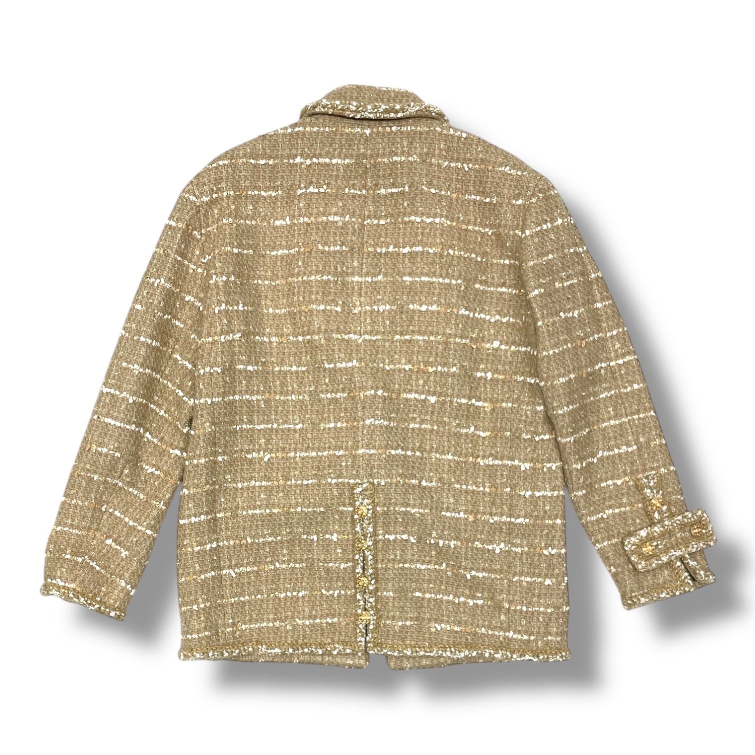 【美品】SOVEREIGN ベージュ コットン シルク混 ジャケット 日本製 Nikkei magazine掲載】格子ラメツイード ジャケット