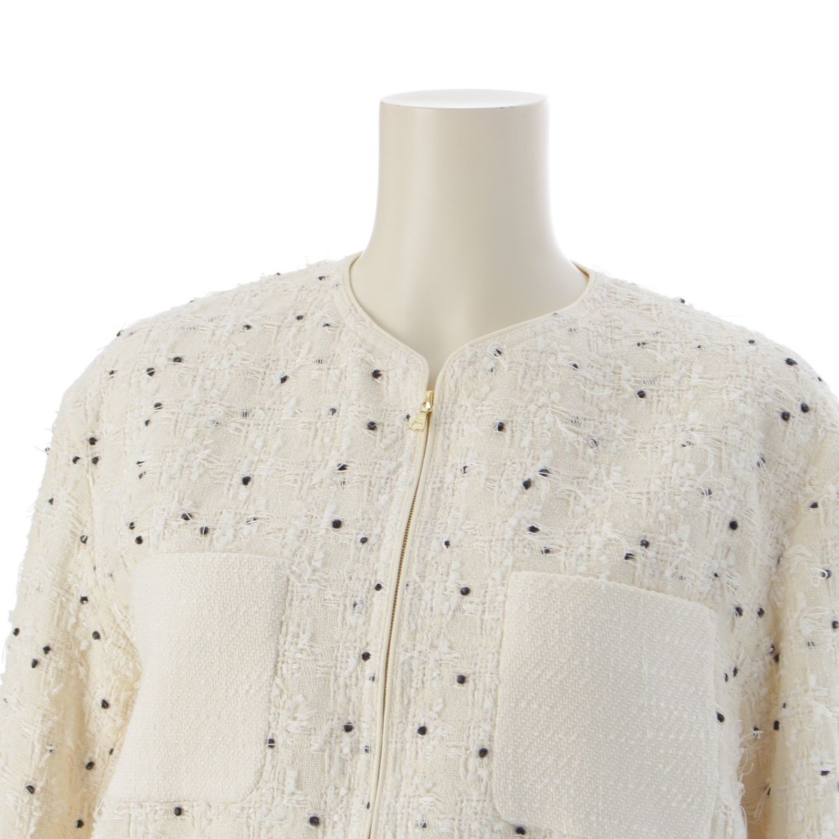 ドゥロワー コットン ドット ツイード ジップアップ ノーカラー