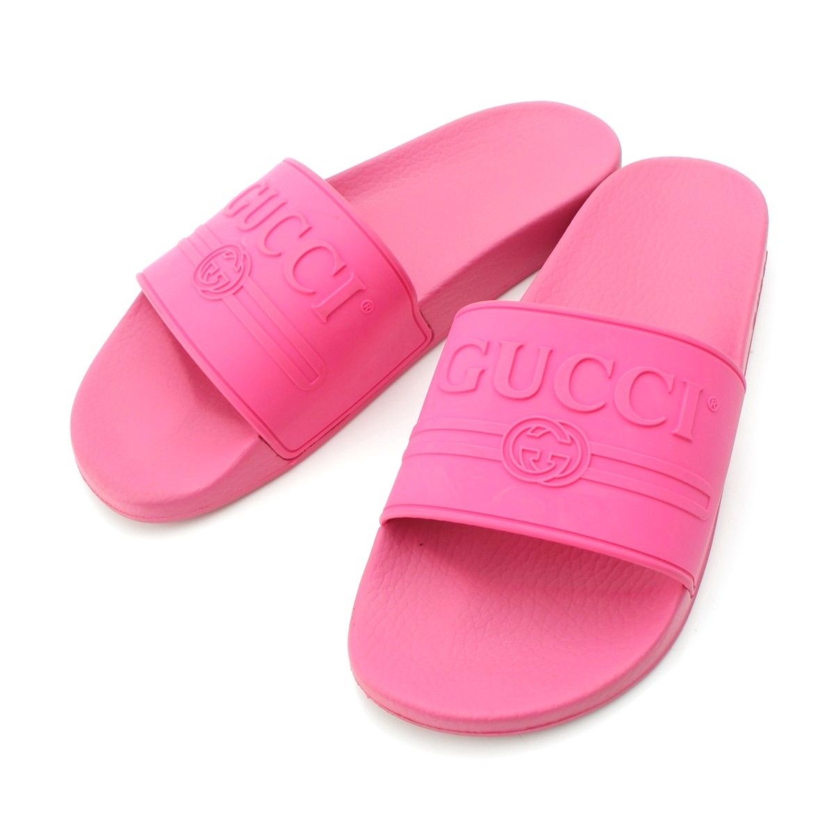 グッチ ラバー ロゴ サンダル ピンク【中古】 - メルカリ