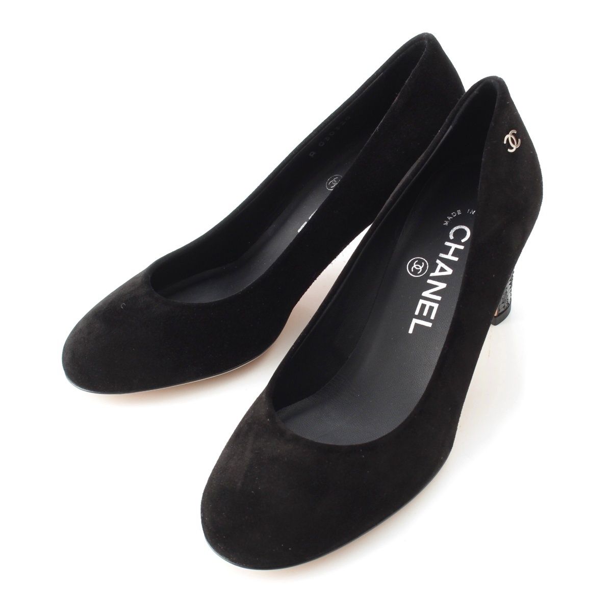 シャネル スエード ココマーク ヒール パンプス ブラック 35.5C【中古