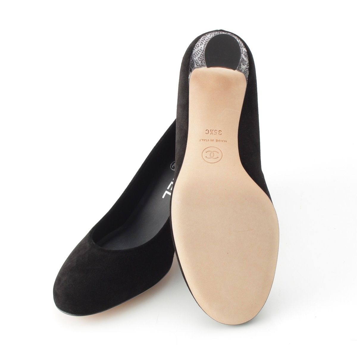 シャネル スエード ココマーク ヒール パンプス ブラック 35.5C【中古