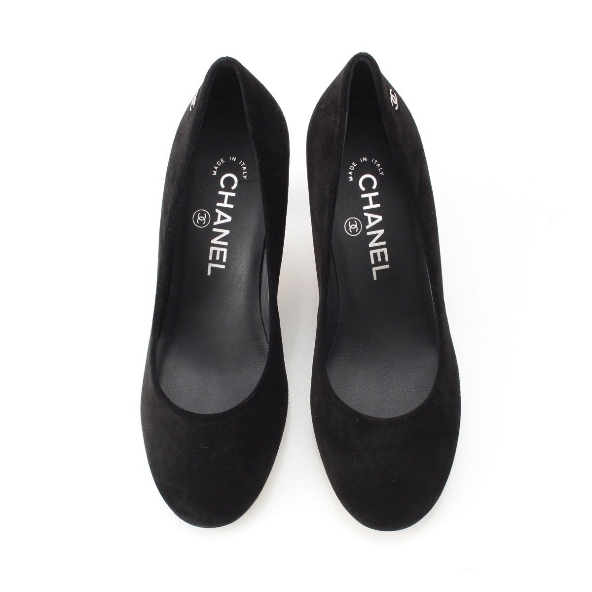 シャネル スエード ココマーク ヒール パンプス ブラック 35.5C【中古