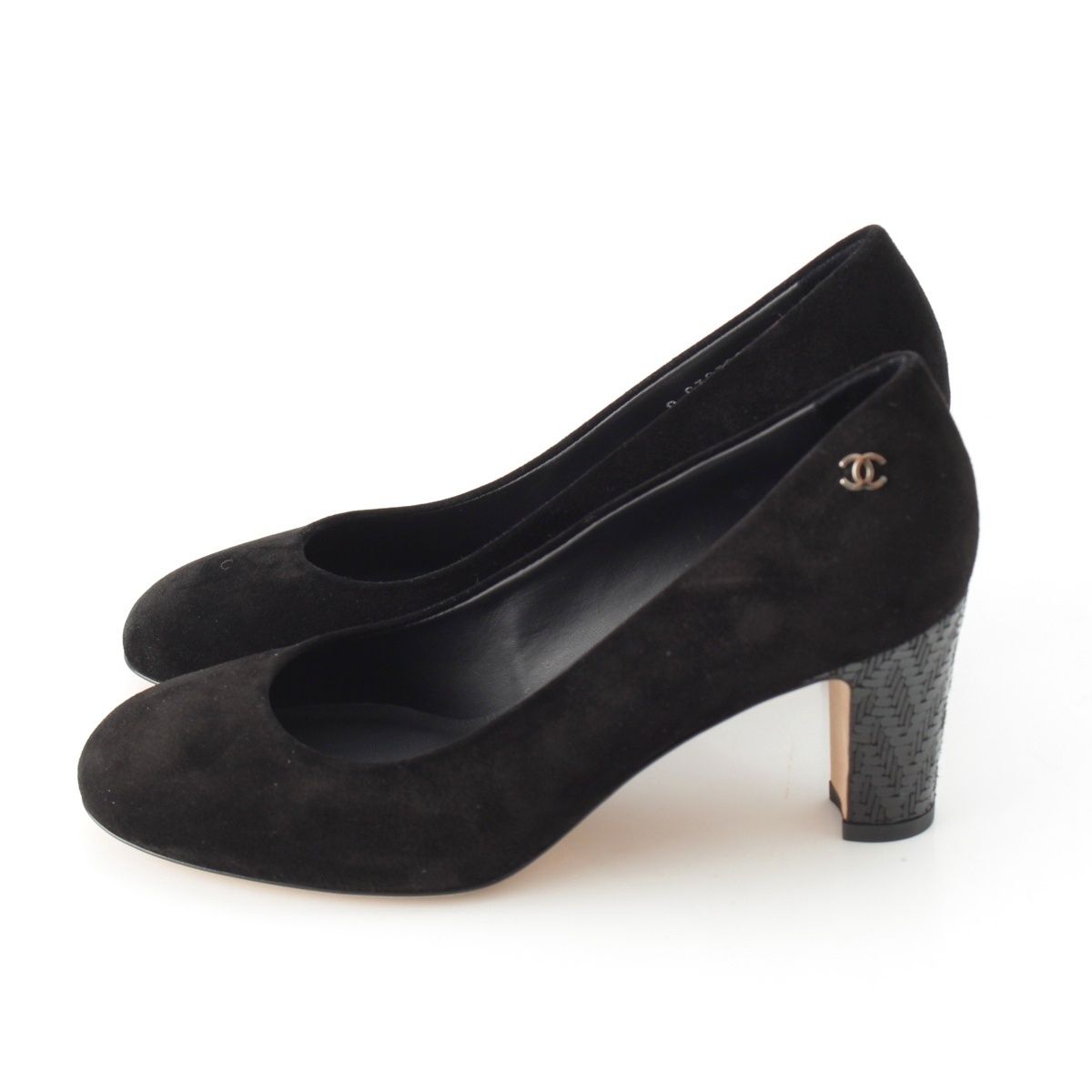 シャネル スエード ココマーク ヒール パンプス ブラック 35.5C【中古