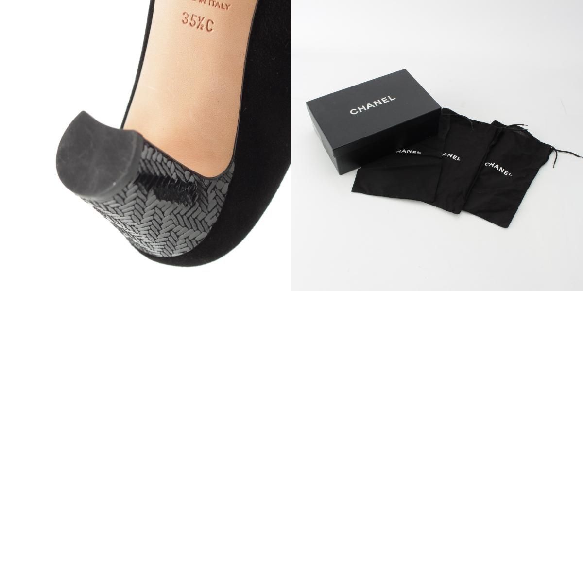 シャネル スエード ココマーク ヒール パンプス ブラック 35.5C【中古