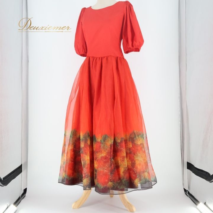 フラダンス 衣装 ワンピース ドレス レッド系 アロハスタンダード 日本