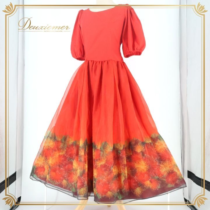【美品 日本製 フラダンス衣装】レッド ALOHA STANDARDS ドレス フラダンス 衣装 ワンピース ドレス レッド系 アロハスタンダード 日本