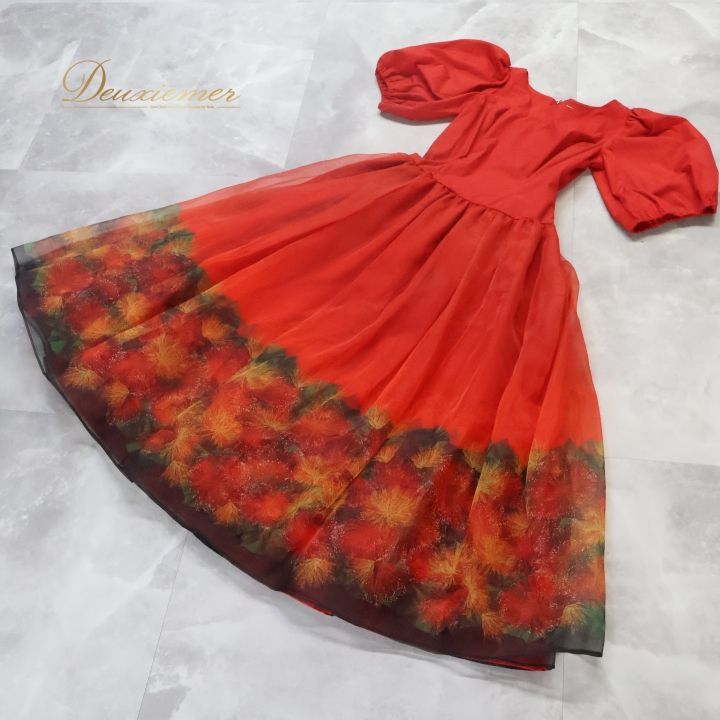 フラダンス 衣装 ワンピース ドレス レッド系 アロハスタンダード 日本