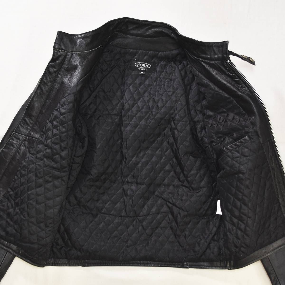 極美品/XL ホーンワークス　ライダースジャケット　カウレザー　キルティング　黒 本革】 ホーンワークス HORNWORKS シングル ライダース カウハイド