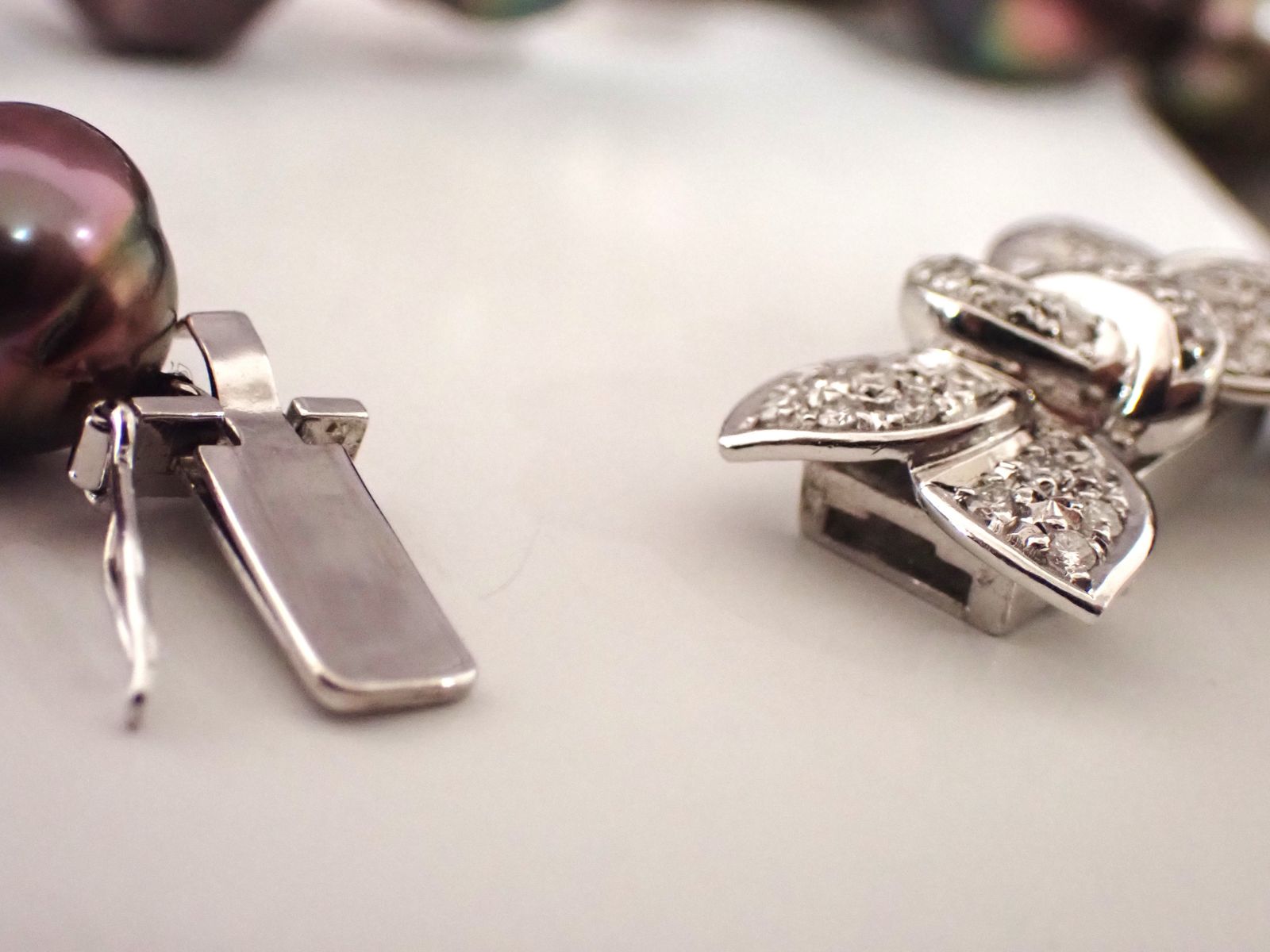 美品 TASAKI 黒蝶 ブラックパール ダイヤネックレス K14WG/Pt900