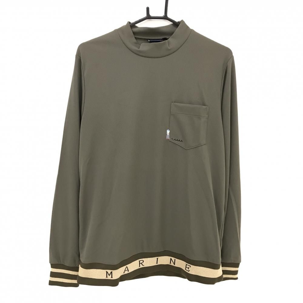 超美品】ムータマリン 長袖ハイネックシャツ カーキ系×ゴールド 裾ロゴ