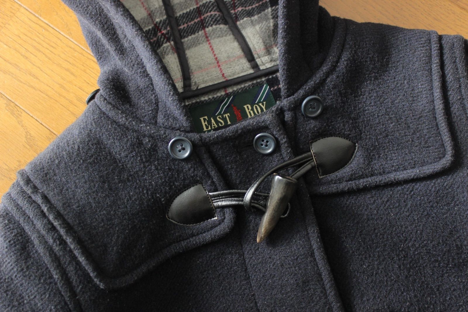 78【美品】イーストボーイ ダッフルコート 7 ネイビー 紺 S 裏地