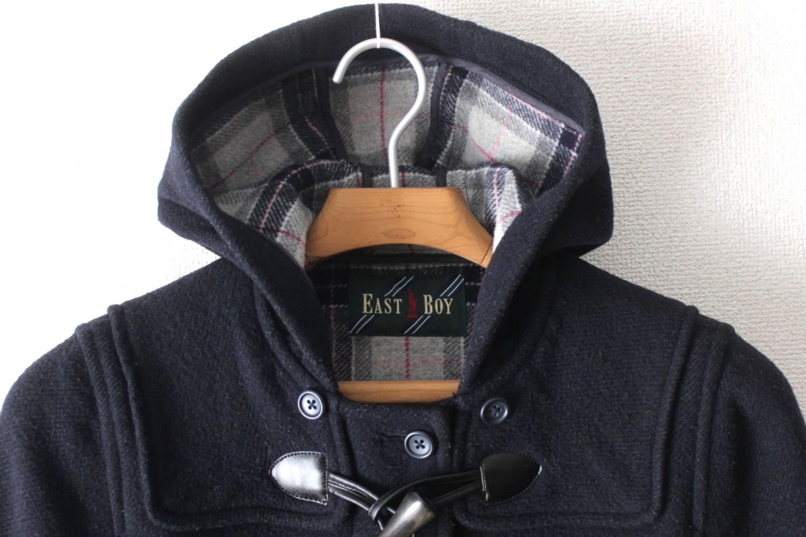 78【美品】イーストボーイ ダッフルコート 7 ネイビー 紺 S 裏地