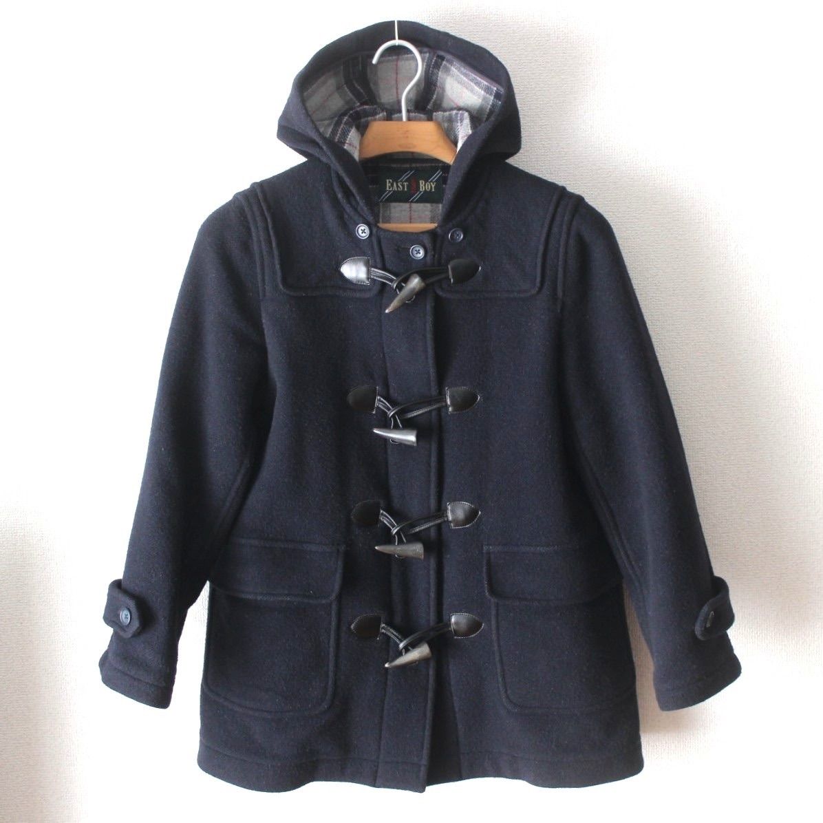 78【美品】イーストボーイ ダッフルコート 7 ネイビー 紺 S 裏地