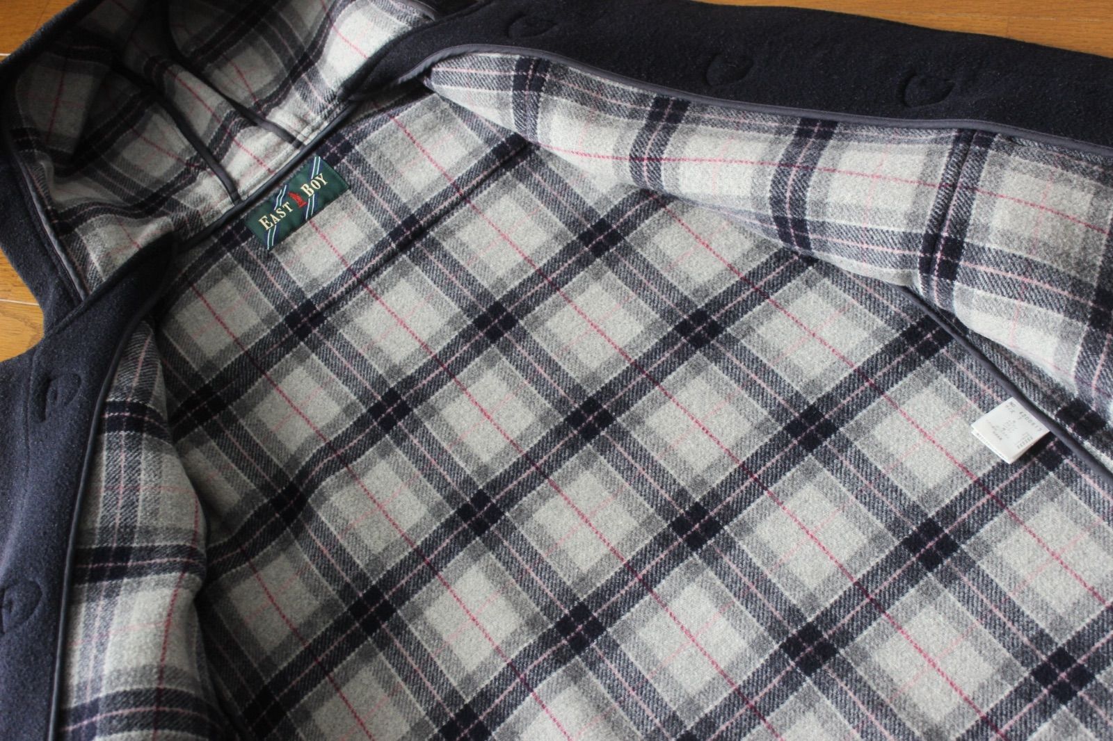 78【美品】イーストボーイ ダッフルコート 7 ネイビー 紺 S 裏地