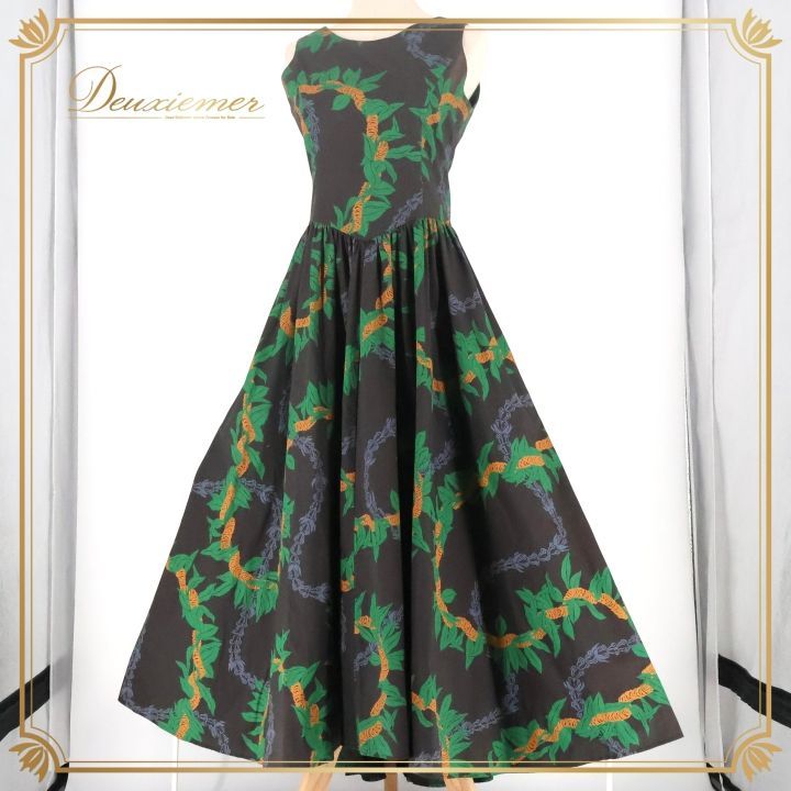 フラダンス 衣装 ワンピース ドレス ブラック系 ハワイアンプリント