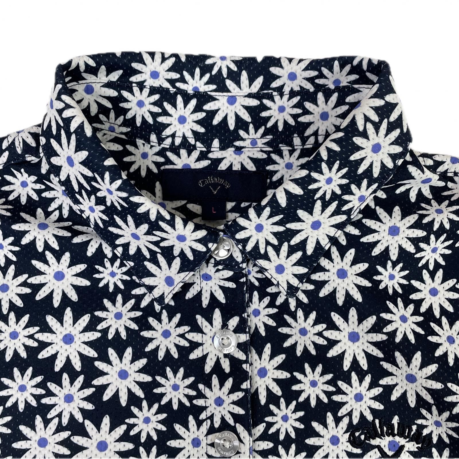 中古 レディース キャロウェイ Callaway 半袖ポロシャツ L ネイビー 花