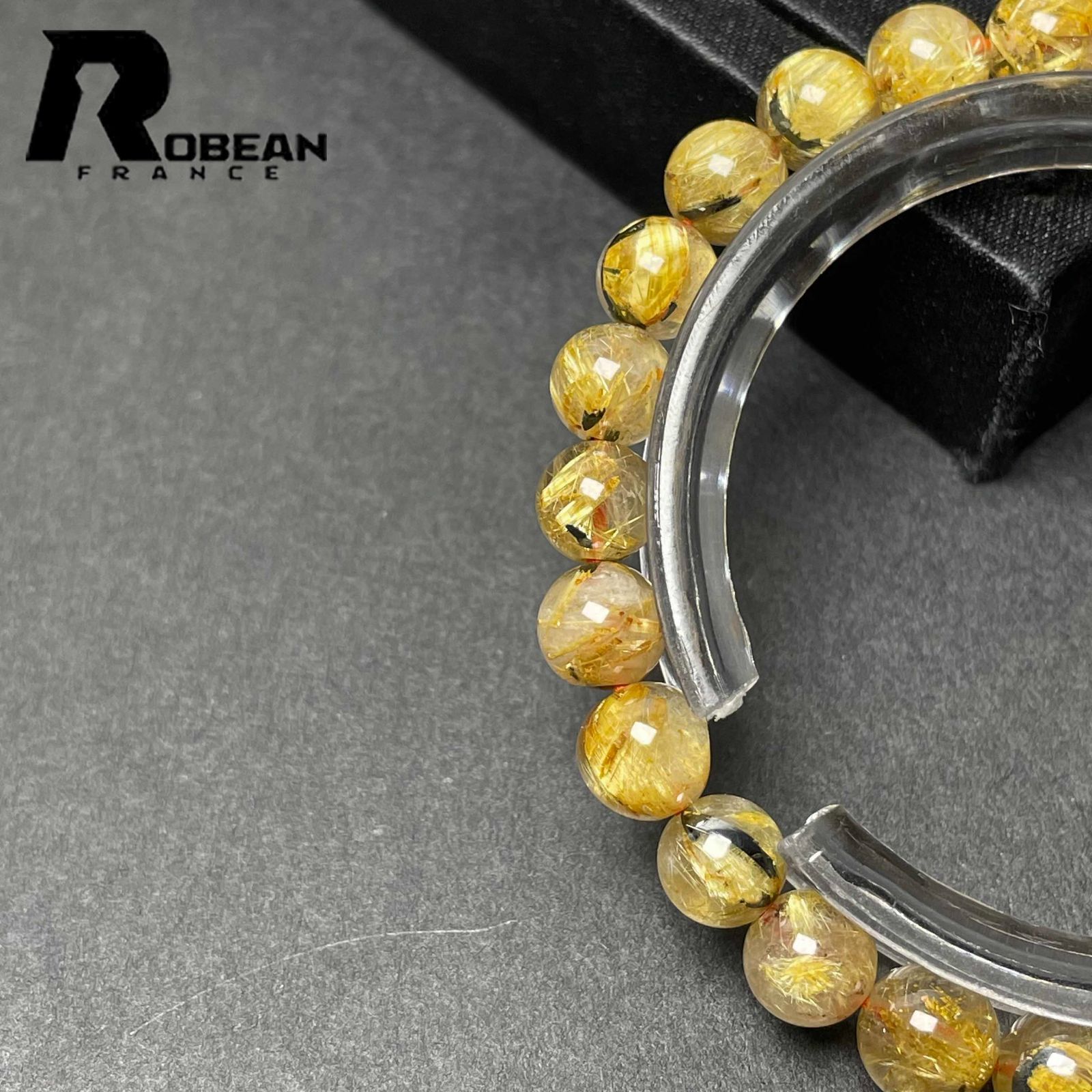 【新入荷】高品質　ゴールドタイチンルチルブレス約8㎜（新品未使用）太針　金運 限定一点】高級 EU製 ☆ROBEAN・太陽花タイチンルチル☆黄金針水晶 金