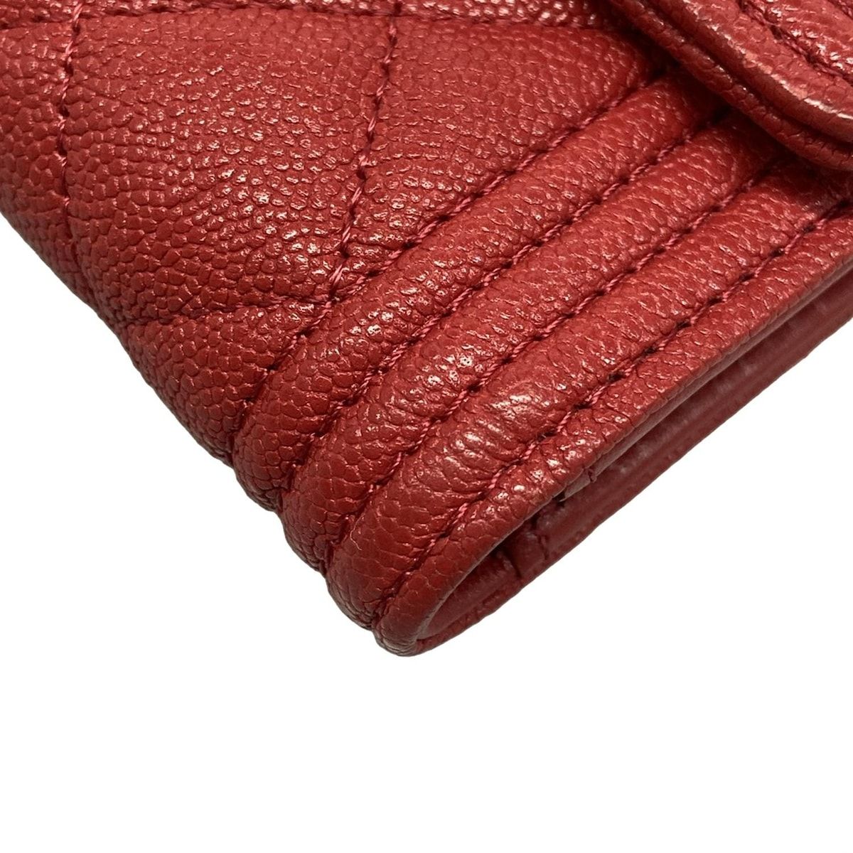 CHANEL(シャネル) 3つ折り財布美品 ボーイシャネル レッド シルバー
