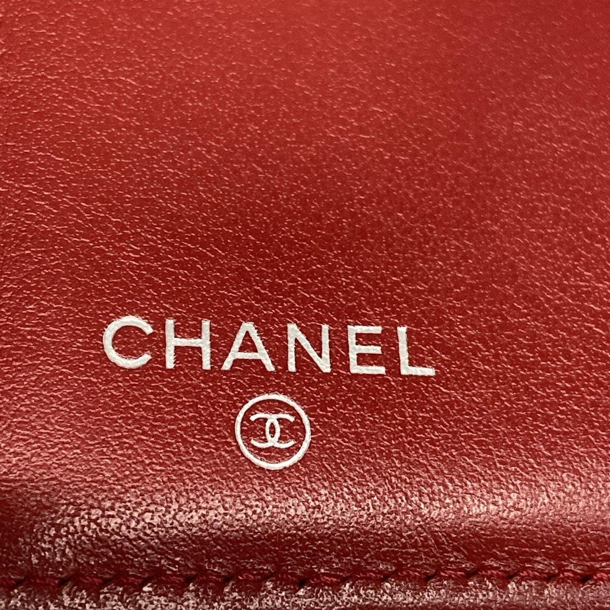 CHANEL(シャネル) 3つ折り財布美品 ボーイシャネル レッド シルバー