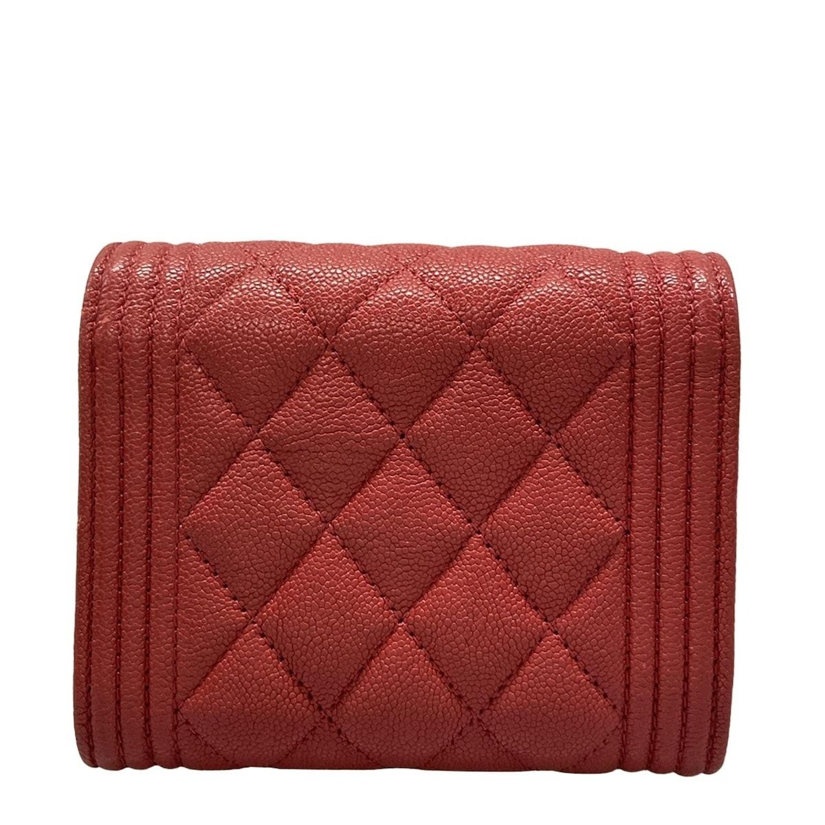 CHANEL(シャネル) 3つ折り財布美品 ボーイシャネル レッド シルバー