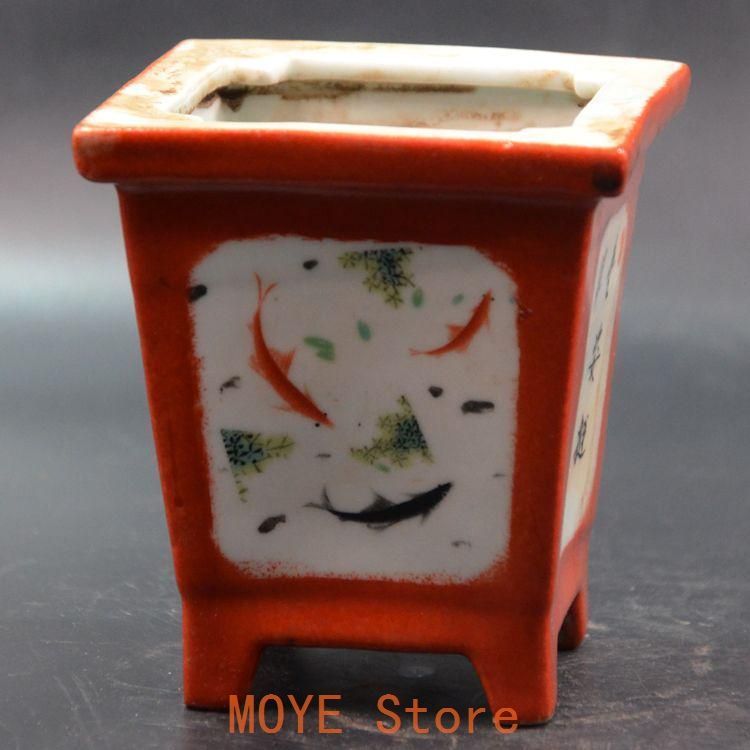 景徳鎮 四方象嵌器 沙紅山水花盆 菖蒲盆栽 多肉植木鉢 小品盆栽鉢 大品