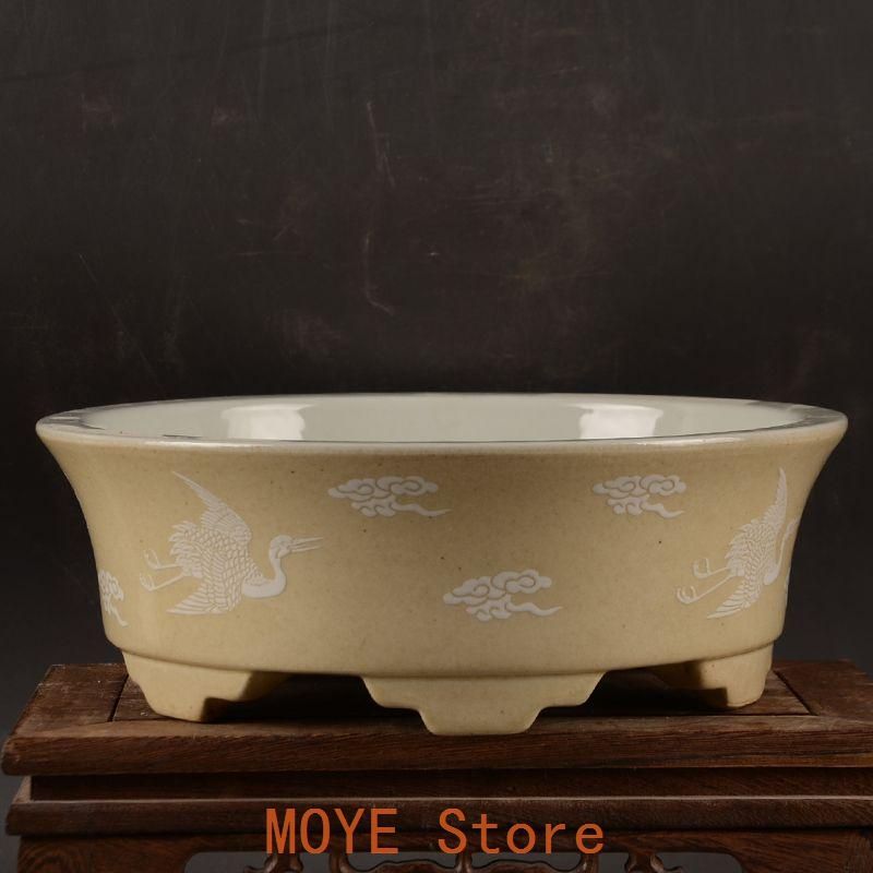 黄地に鶴紋 円形 筆洗い 水仙鉢 工芸品 置物 黄地に鶴紋 円形 筆洗い 水仙鉢 工芸品 置物 - メルカリ