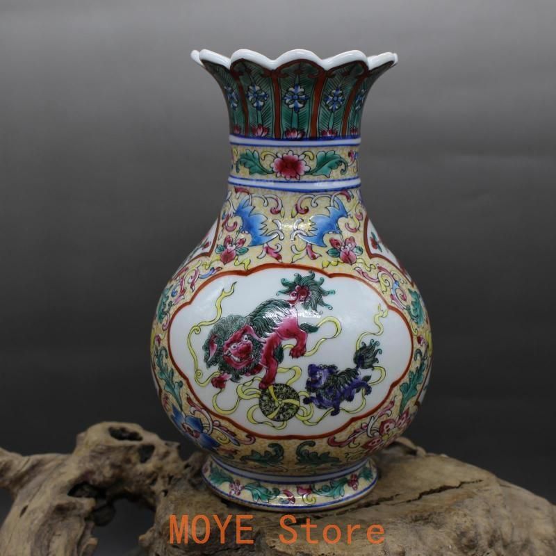 清乾隆粉彩獅紋花口玉壺春瓶 景徳鎮 陶磁器 装飾品 現代工芸品 美術品 置物 清乾隆粉彩獅紋花口玉壺春瓶 景徳鎮 陶磁器 装飾品 現代工芸品 美術品
