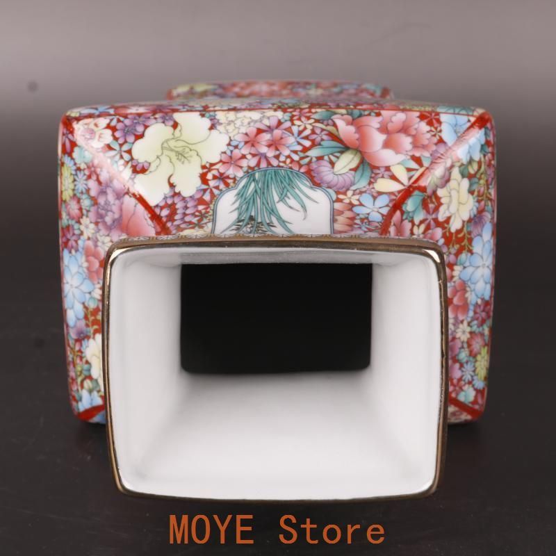 清乾隆蒔金琺瑯彩花鳥四方瓶 景徳鎮 陶磁器 装飾品 現代工芸品 美術品