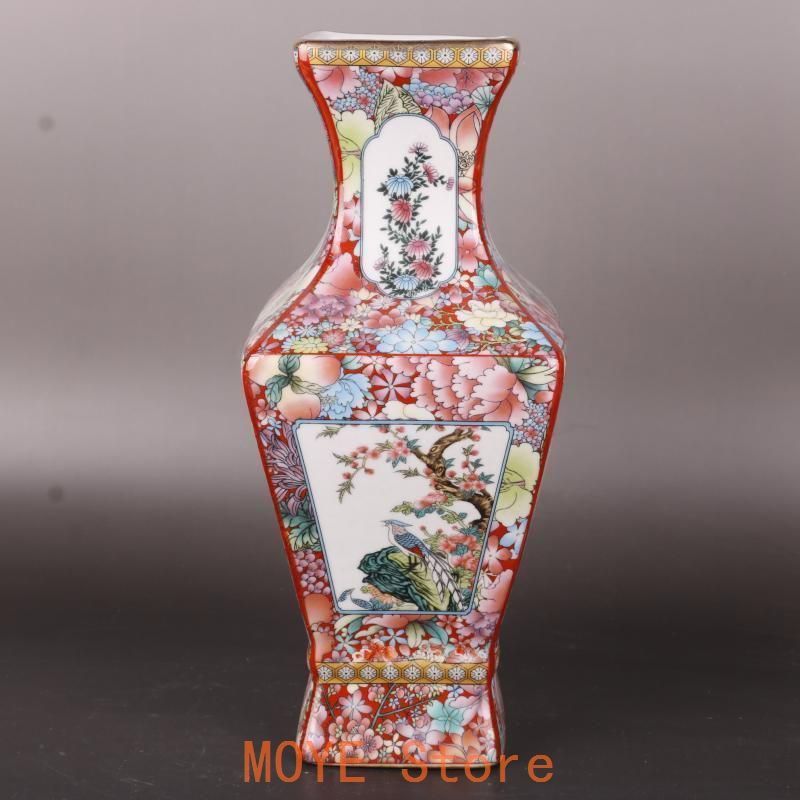 清乾隆蒔金琺瑯彩花鳥四方瓶 景徳鎮 陶磁器 装飾品 現代工芸品 美術品