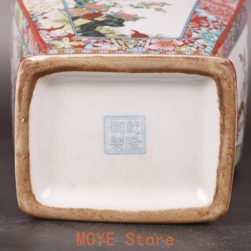 清乾隆蒔金琺瑯彩花鳥四方瓶 景徳鎮 陶磁器 装飾品 現代工芸品 美術品