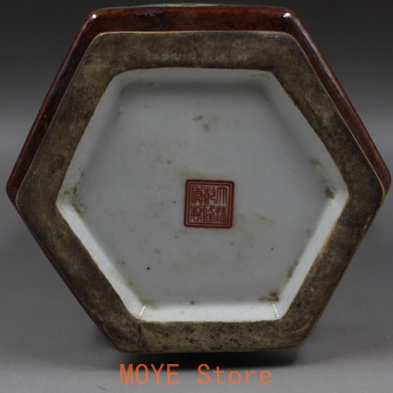 大清乾隆粉彩花鳥六方筆筒 景徳鎮 陶瓷器 書道具 文房具 工芸品 美術品