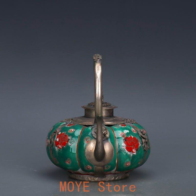 民国粉彩磁器 花図提梁茶壺 酒壺 装飾品 工芸品 置物 【公式通販】