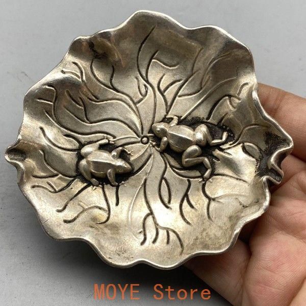 銅製 蓮花蛙皿 カエル 筆洗 灰皿 置物 書道具 文房具 工芸品 美術品