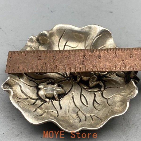 銅製 蓮花蛙皿 カエル 筆洗 灰皿 置物 書道具 文房具 工芸品 美術品