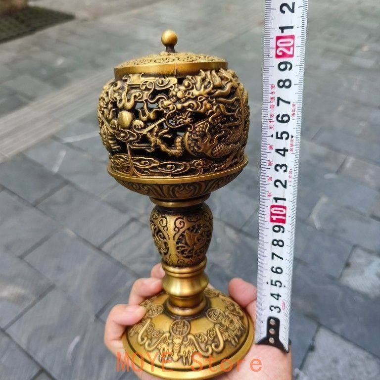 銅 細工 透かし彫り 双龍香炉 銅香炉 仏具 茶道具 香道具 工芸品 置物