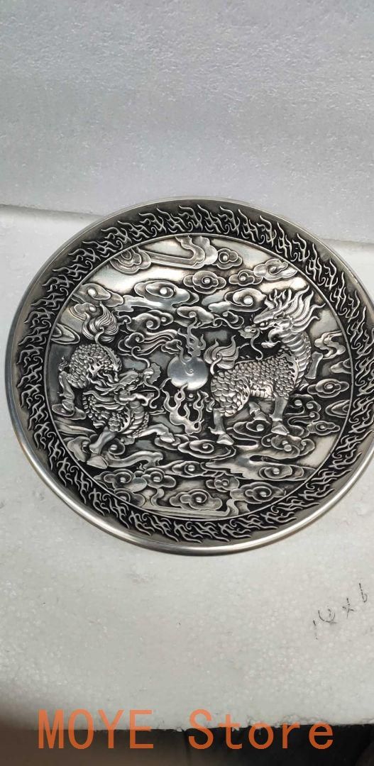 銅 細工 浮彫り祥雲瑞獣麒麟 銅皿銅盤 工芸品 美術品 置物 - メルカリ