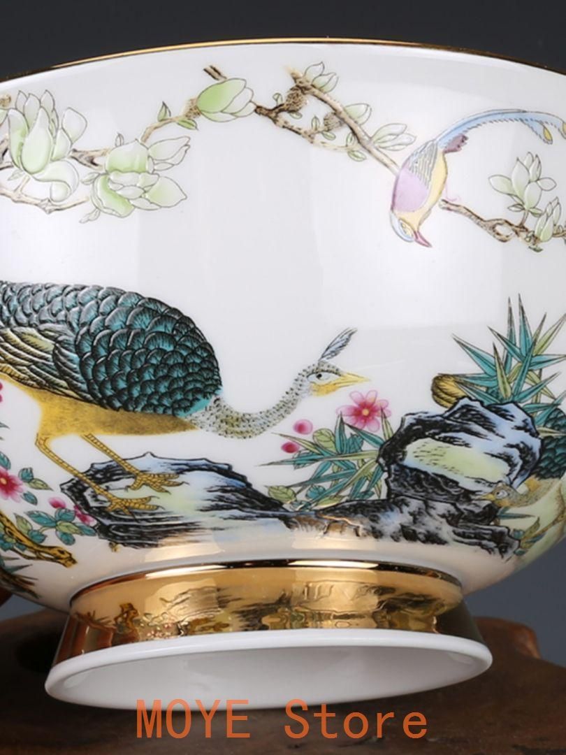 清乾隆蒔金粉彩孔雀紋碗 景徳鎮 陶磁器 装飾品 工芸品 美術品 置物