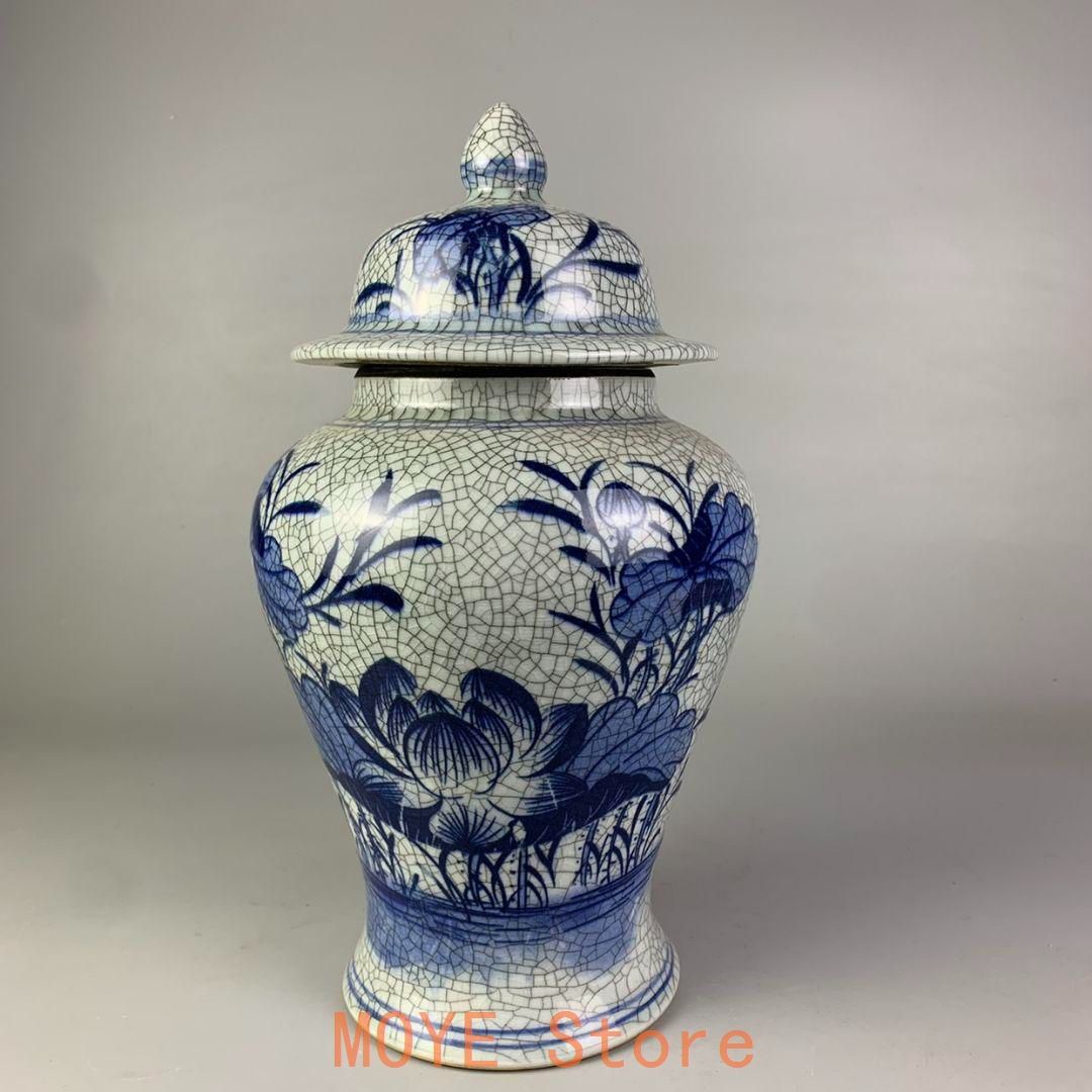 青花荷花?将軍缶 景徳鎮 陶磁器 装飾品工芸品 美術品 置物 - メルカリ