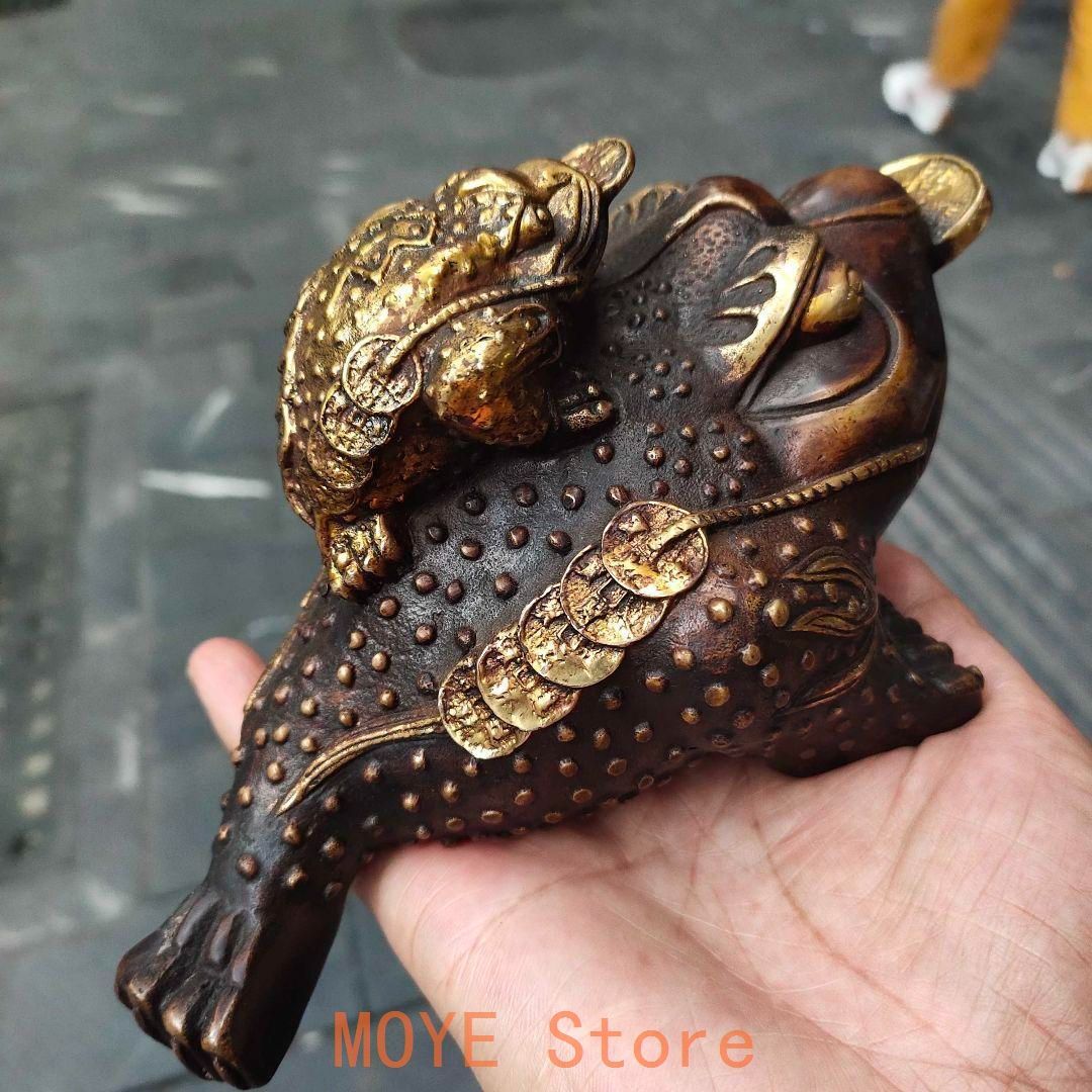 銅制 母子金蟾 家庭 事務室 机 自動車 開運風水 招財 置物 工芸品 装飾