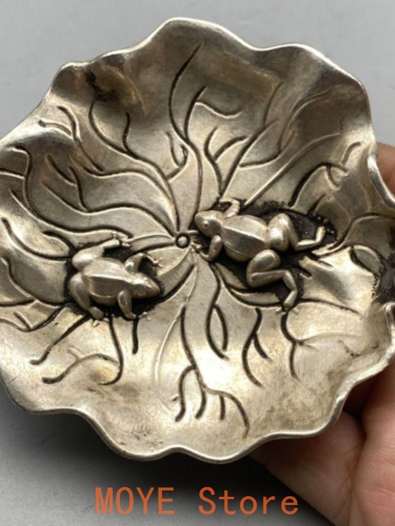 銅製 蓮花蛙皿 カエル 筆洗 灰皿 置物 書道具 文房具 工芸品 美術品