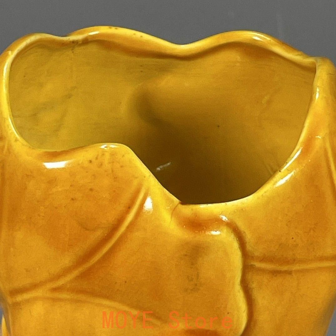 美術品・アンティーク・コレクション 黄釉 蓮葉型 筆箱 筆筒 筆置き 筆