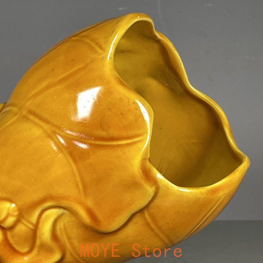 黄釉 蓮葉型 筆箱 筆筒 筆置き 筆入 文房具 美術品 工芸品 置物 美術品・アンティーク・コレクション 黄釉 蓮葉型 筆箱 筆筒 筆置き 筆