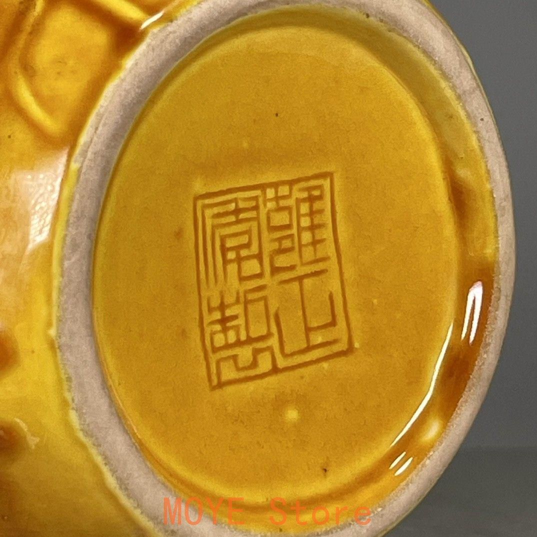 美術品・アンティーク・コレクション 黄釉 蓮葉型 筆箱 筆筒 筆置き 筆