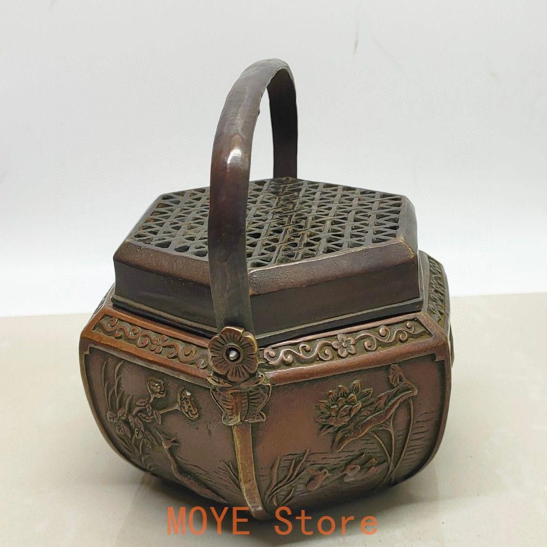 銅製 提梁暖手炉 喜上枝頭手提げ暖手炉 香炉 香道具 装飾品 工芸品 置物 銅製 提梁暖手炉 喜上枝頭手提げ暖手炉 香炉 香道具 装飾品 工芸品