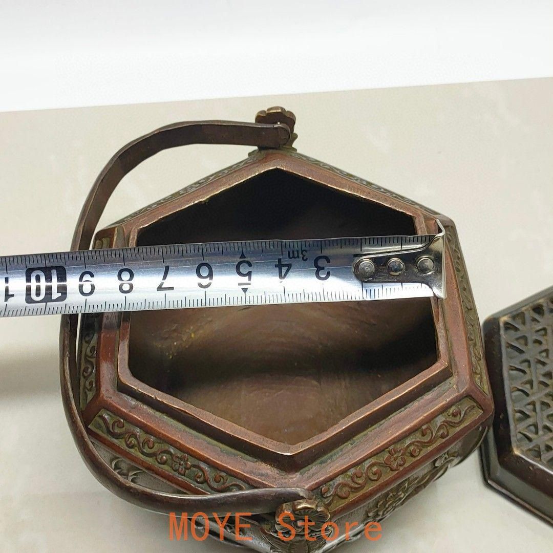 銅製 提梁暖手炉 喜上枝頭手提げ暖手炉 香炉 香道具 装飾品 工芸品