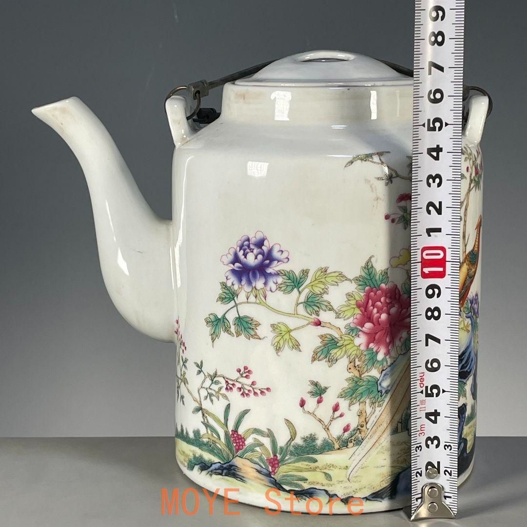 粉彩富貴吉祥図提梁壺 茶壺 茶道具 景徳鎮 陶磁器 装飾品 工芸品美術品