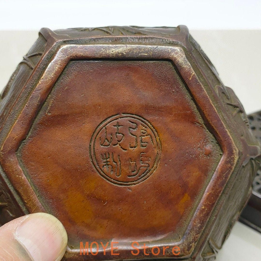 銅製 提梁暖手炉 喜上枝頭手提げ暖手炉 香炉 香道具 装飾品 工芸品