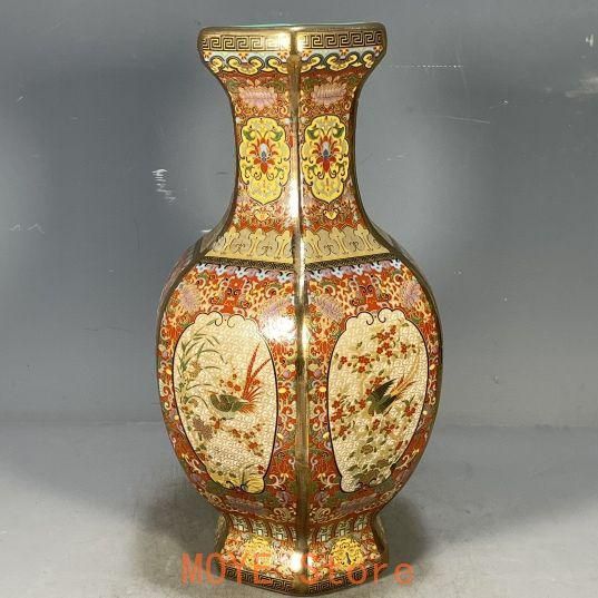 清乾隆琺瑯彩花鳥図紋六稜賞瓶 景徳鎮 陶磁器 装飾品 工芸品 美術品